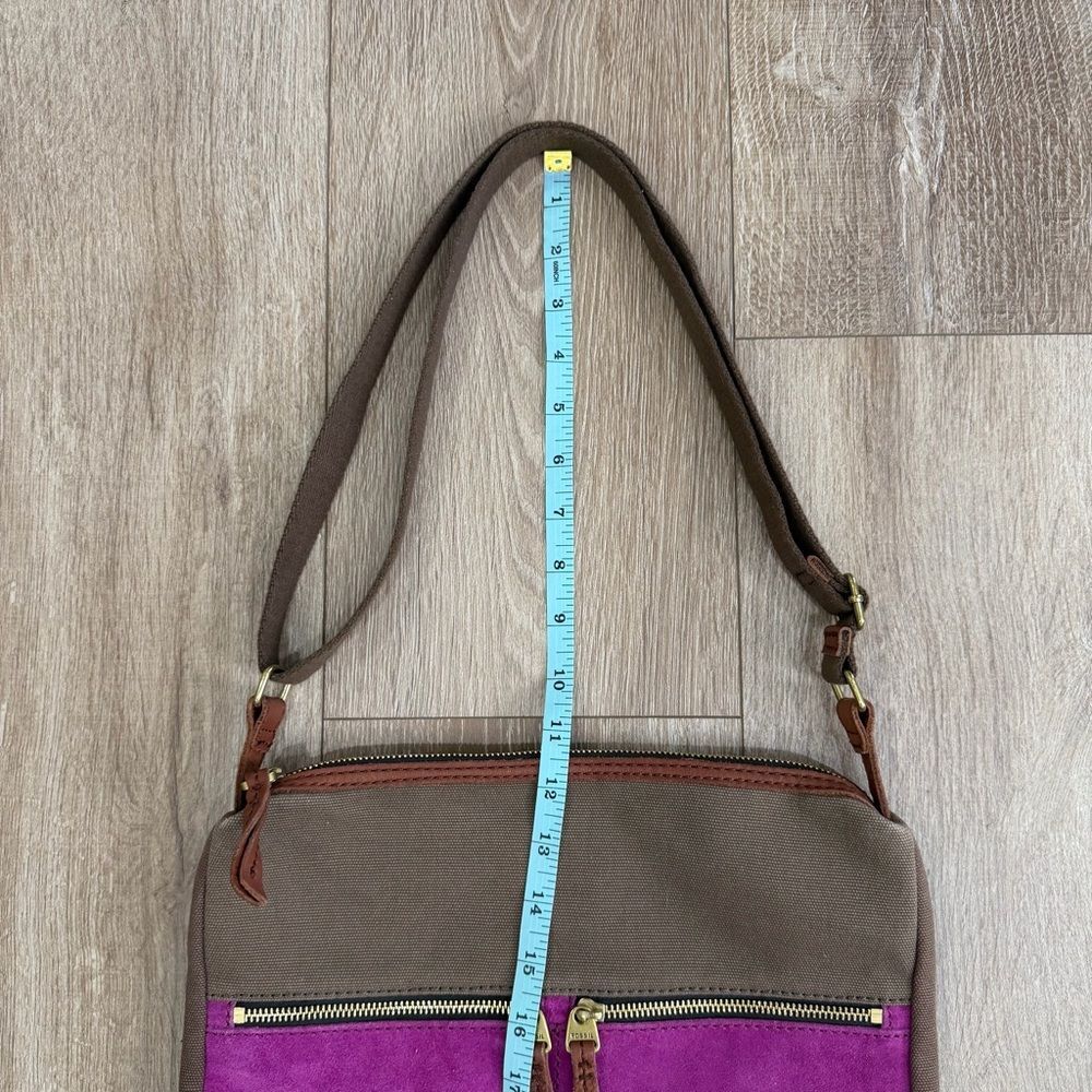 Fossil Erin Canvas and Leather Top Zip Crossbody Handbag Adjustable Pink Brown - Picture 14 of 15